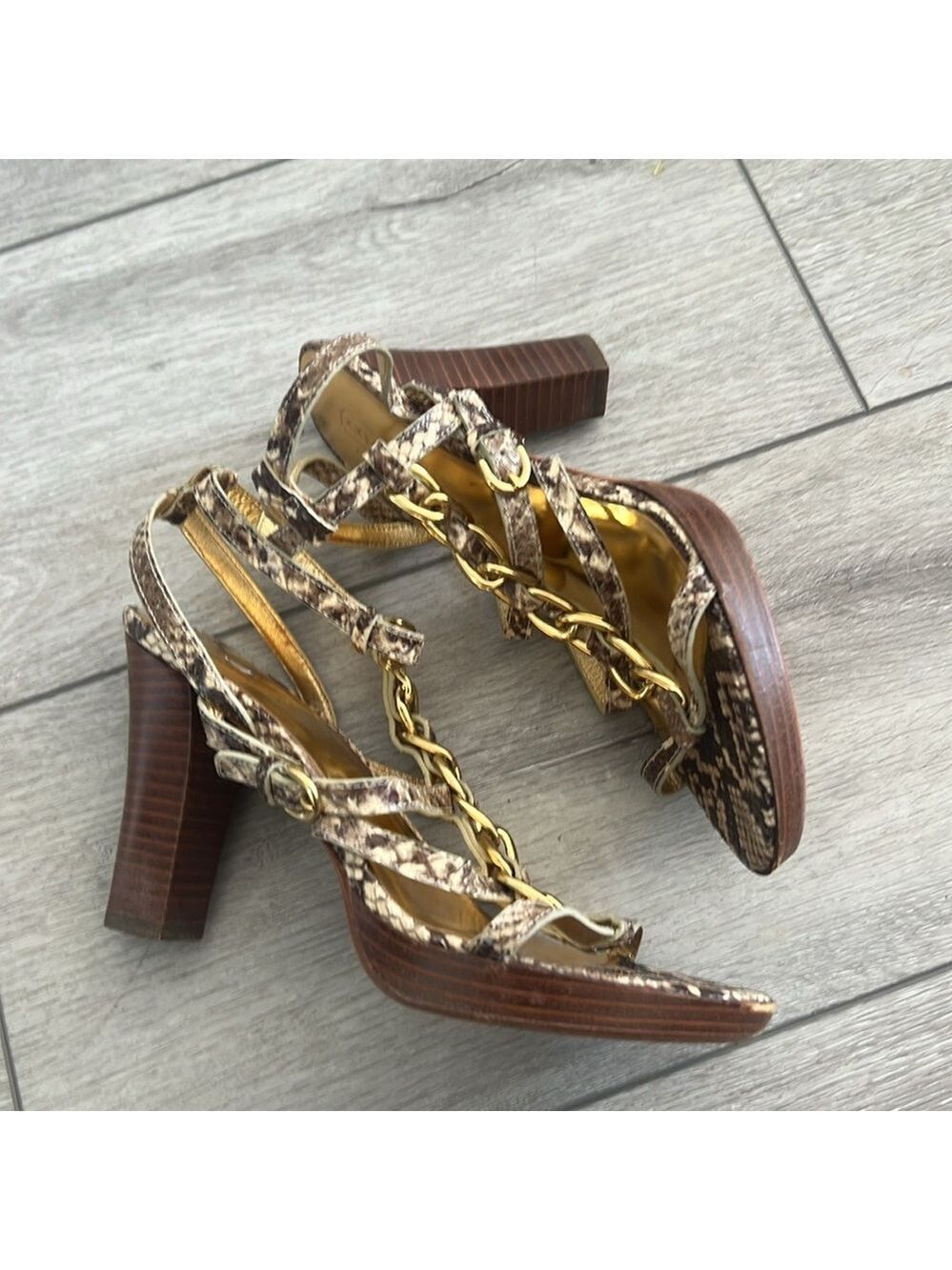 Coach Libertie snakeskin leather with block heel chain detail Heels size 6.5 - Picture 5 of 14